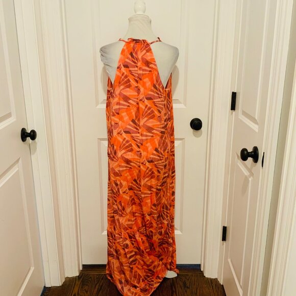 Nine West Orange Geo Print Halter Sleeveless Maxi Dress Large - Picture 6 of 13